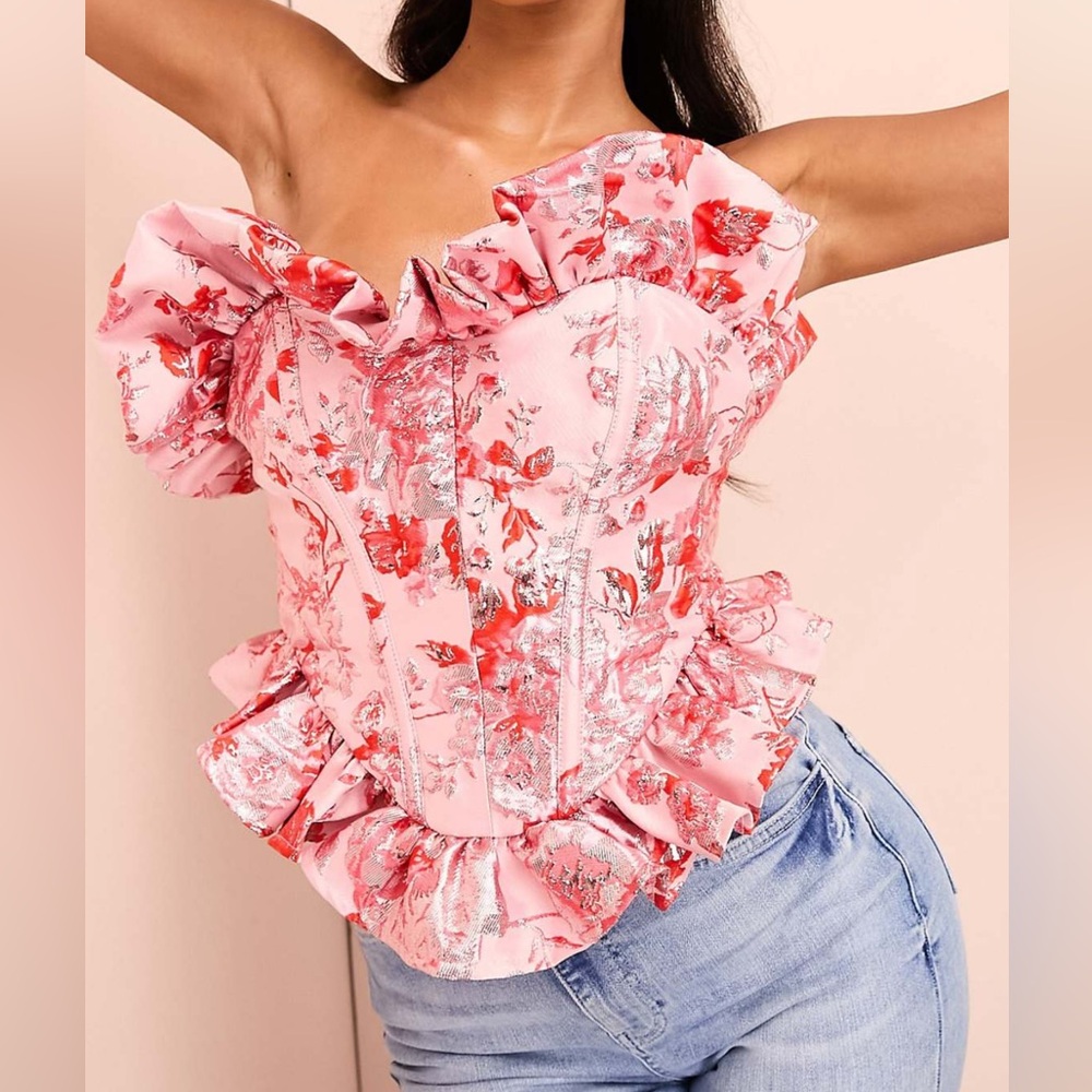 ASOS LUXE jacquard corset ruffle bandeau top. Uk 8; US4